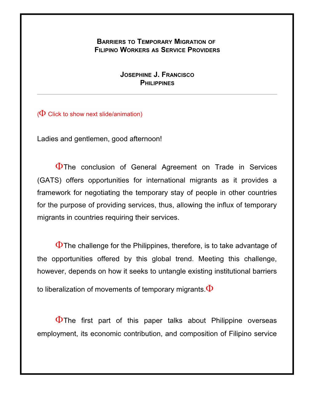 Movement of Filipinos: Trends, Issues and Implications