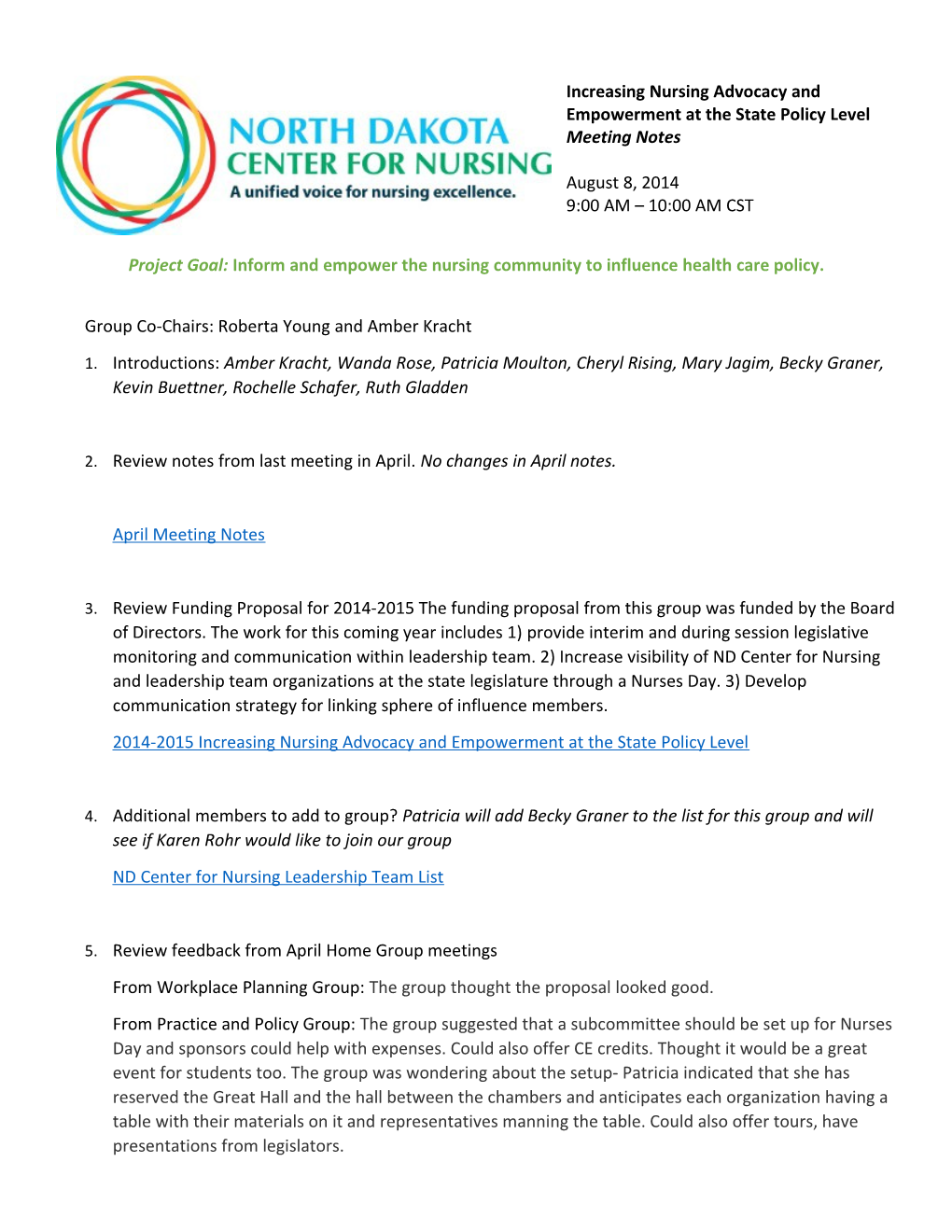 Increasing Nursing Advocacy and Empowerment at the State Policy Levelmeeting Notes