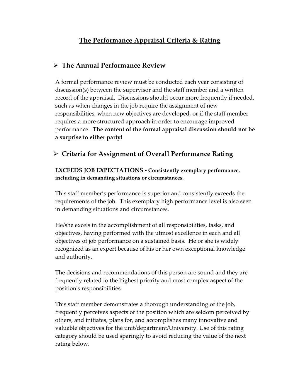 The Performance Appraisal Criteria & Rating