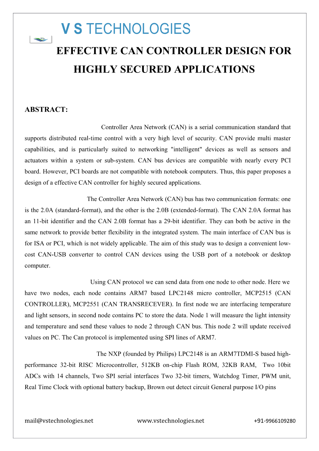 Effective Can Controller Design for Highly Secured Applications