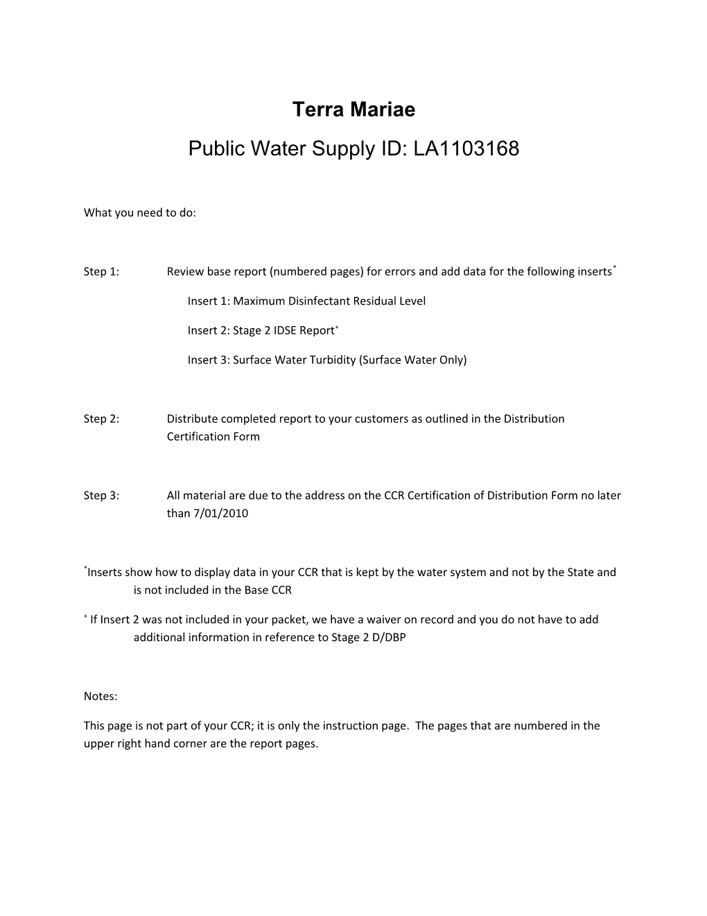 Public Water Supply ID: LA1103168