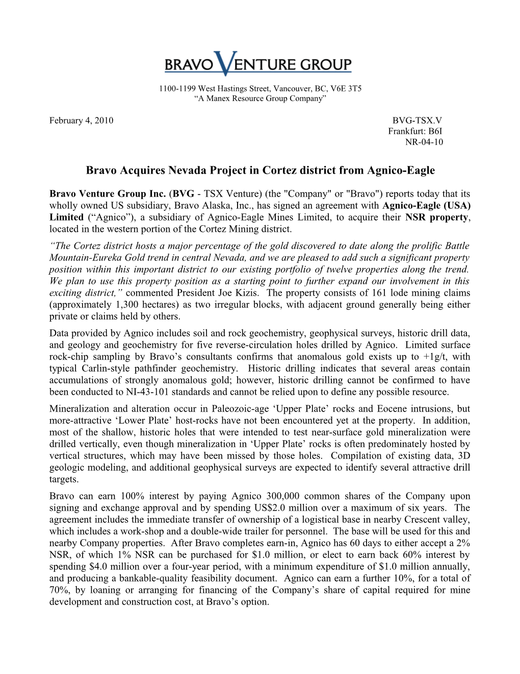 Bravo Venture Group Inc