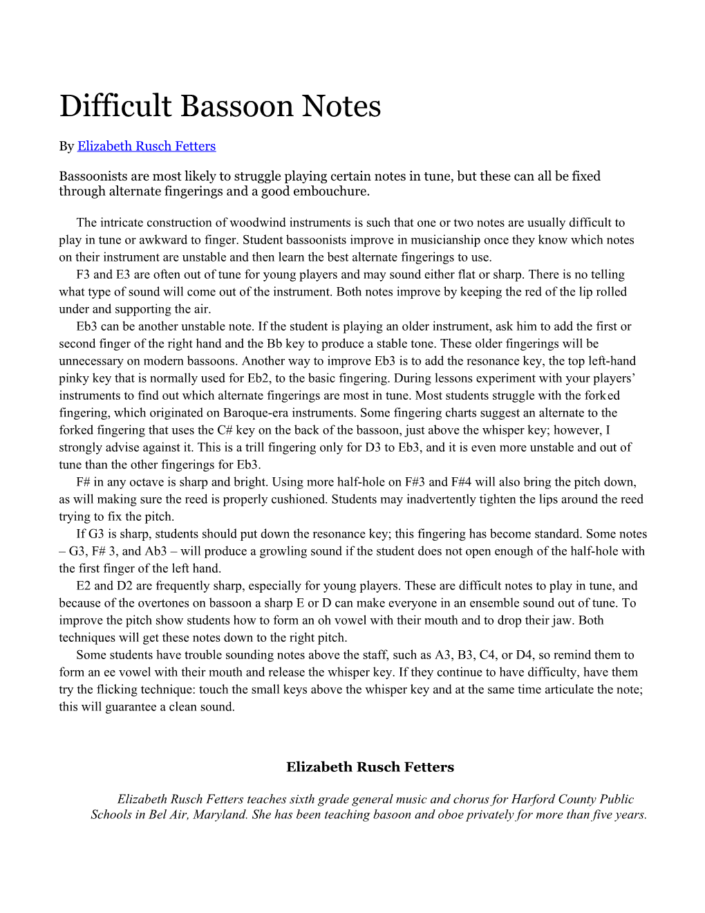 Difficult Bassoon Notes