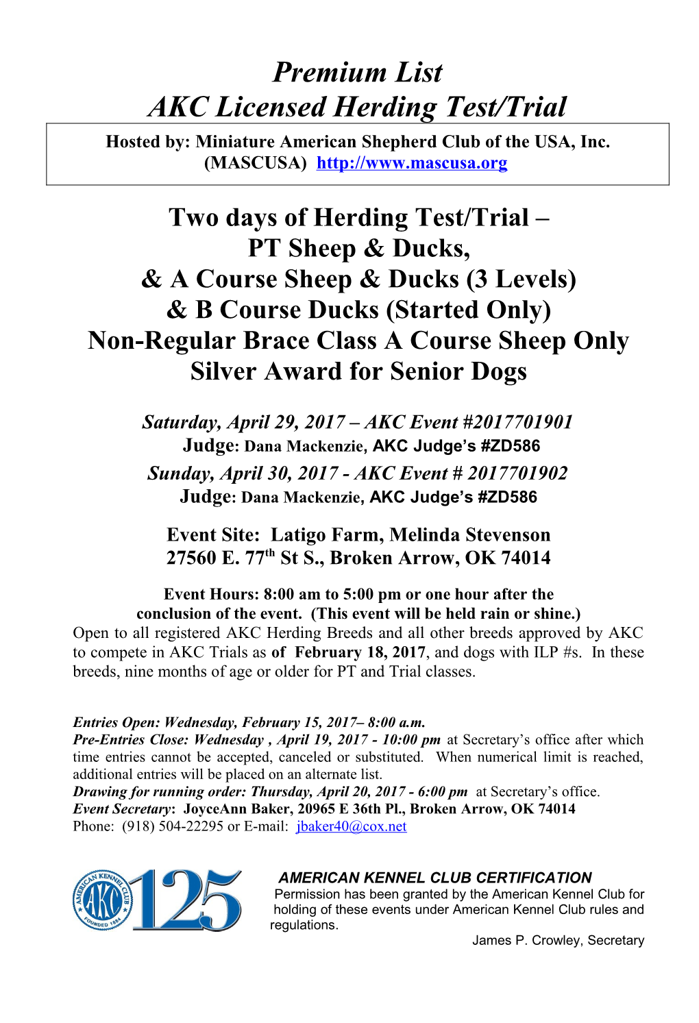 Premium Listakc Licensed Herding Test/Trial
