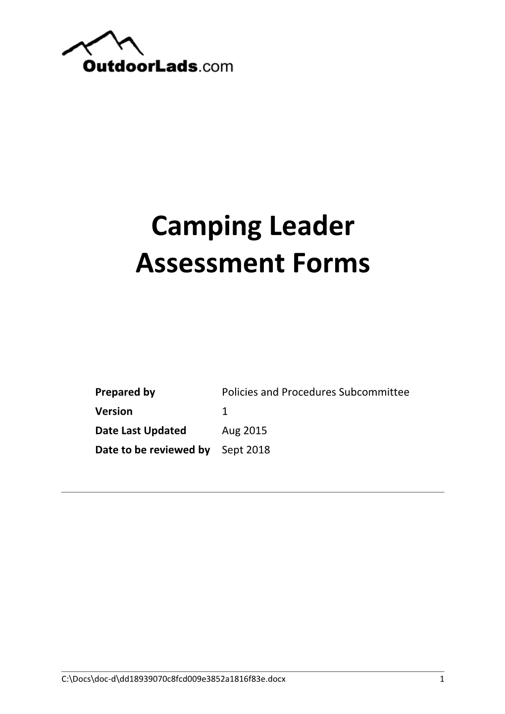 Assessment for Camping Leader
