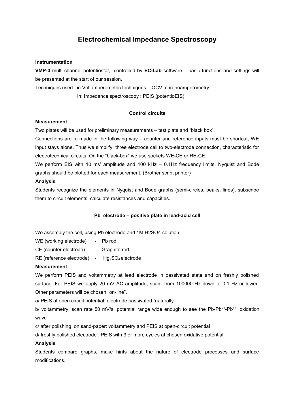 EIS Laboratory Instruction