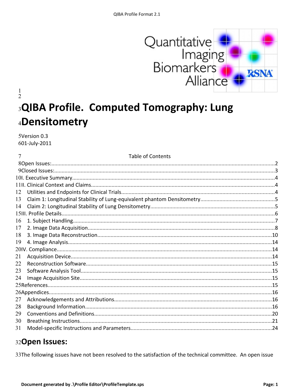 QIBA Profile. Computed Tomography: Lung Densitometry