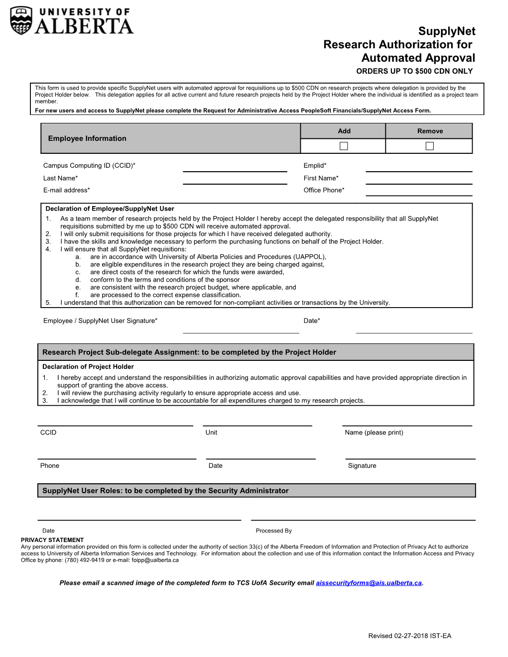 Sub-Delegation Assignment Form