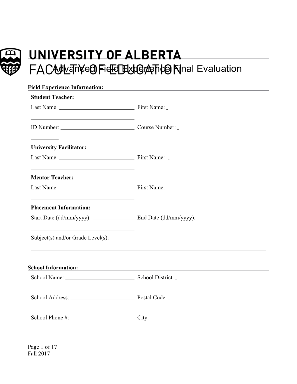 Advanced Field Experiencefinal Evaluation