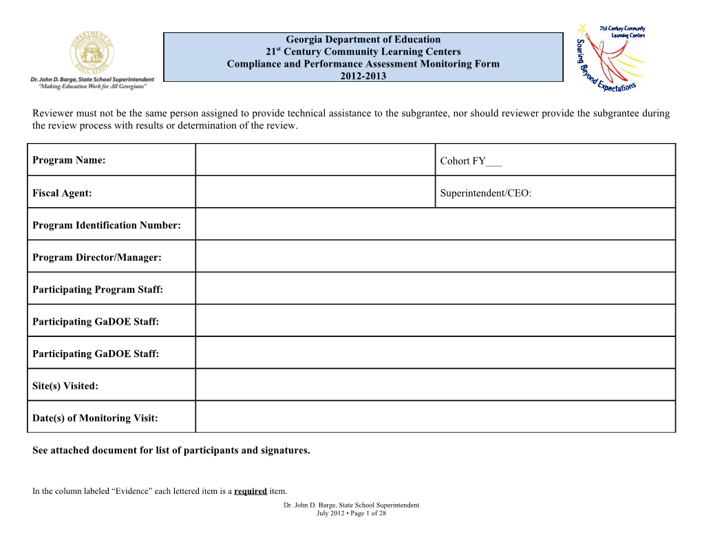 FY11 21St CCLC Monitoring Document