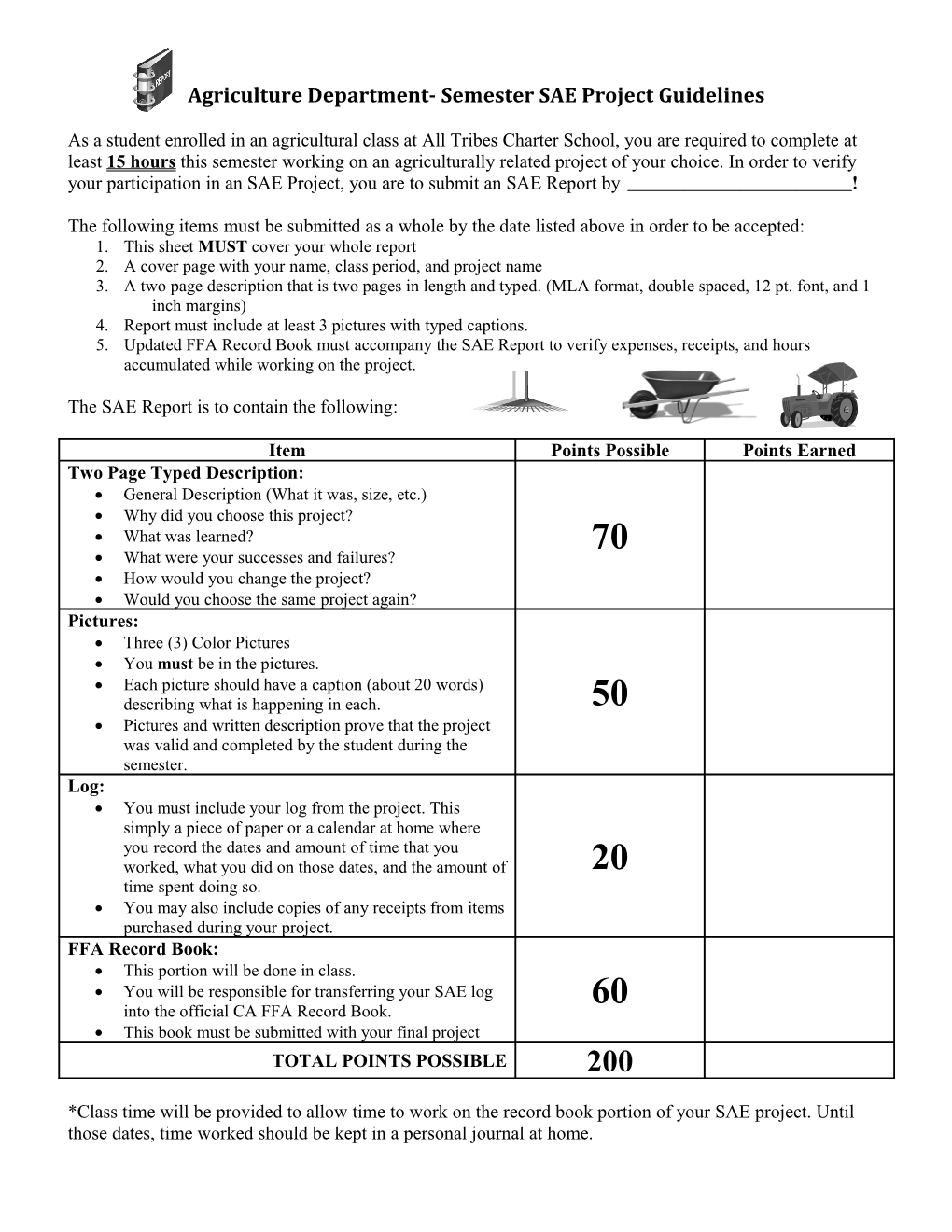 Agriculture Department- Semester SAE Project Guidelines