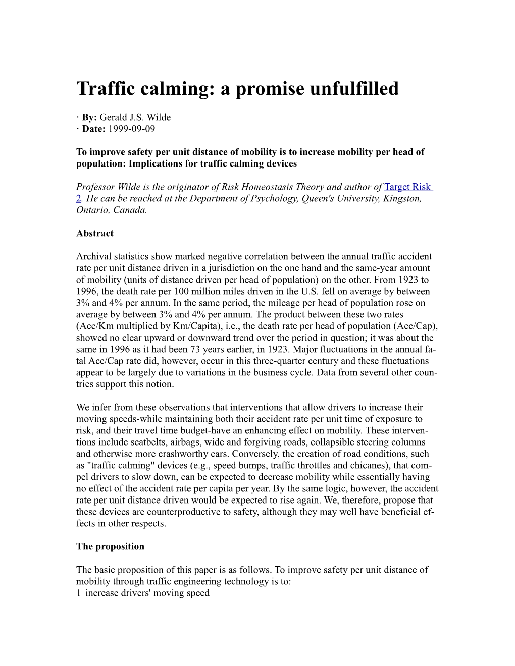 Traffic Calming: a Promise Unfulfilled