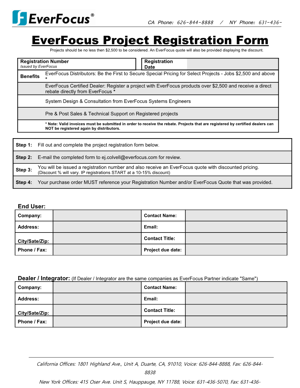 Everfocus Project Registration Form