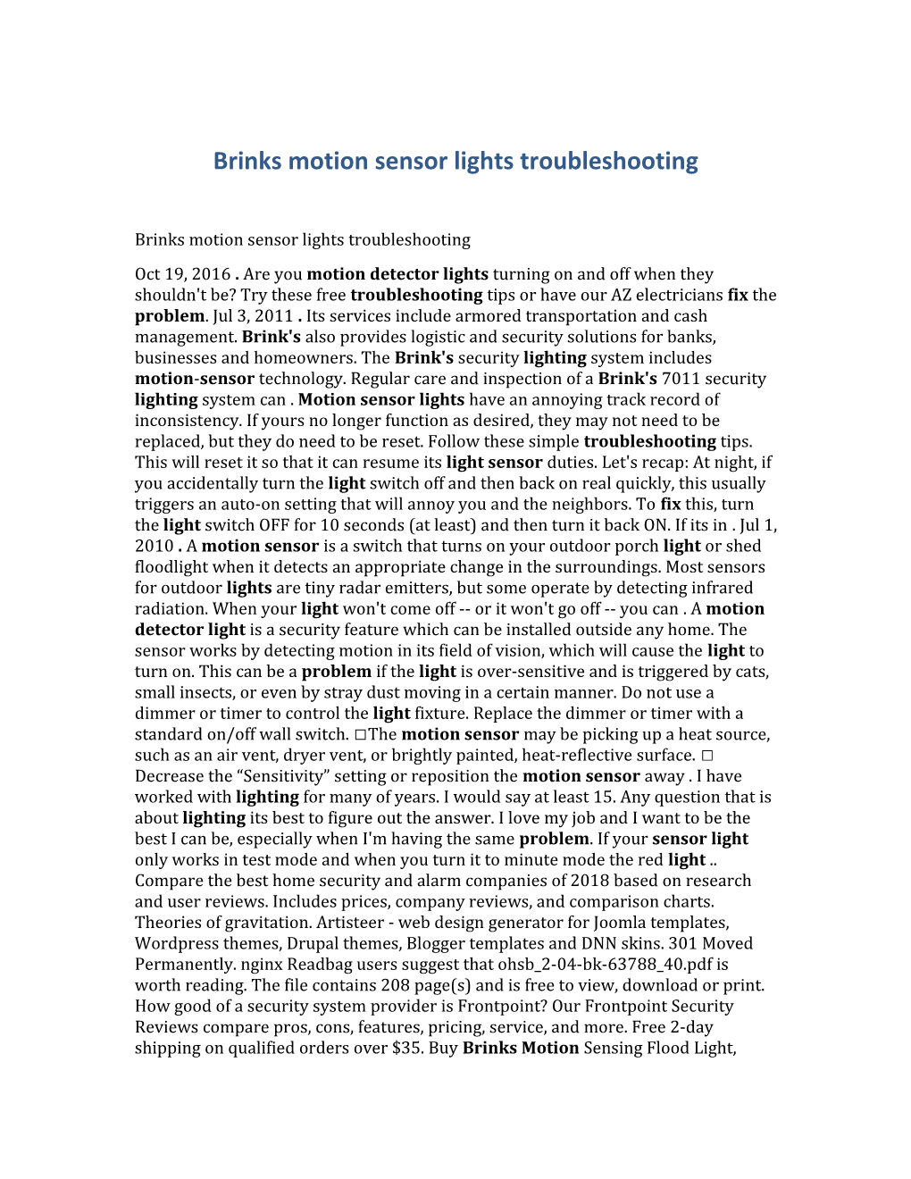 Brinks Motion Sensor Lights Troubleshooting