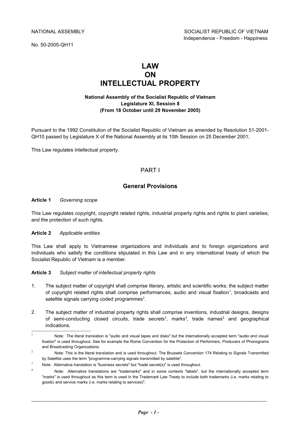 Law on Intellectual Property 2005