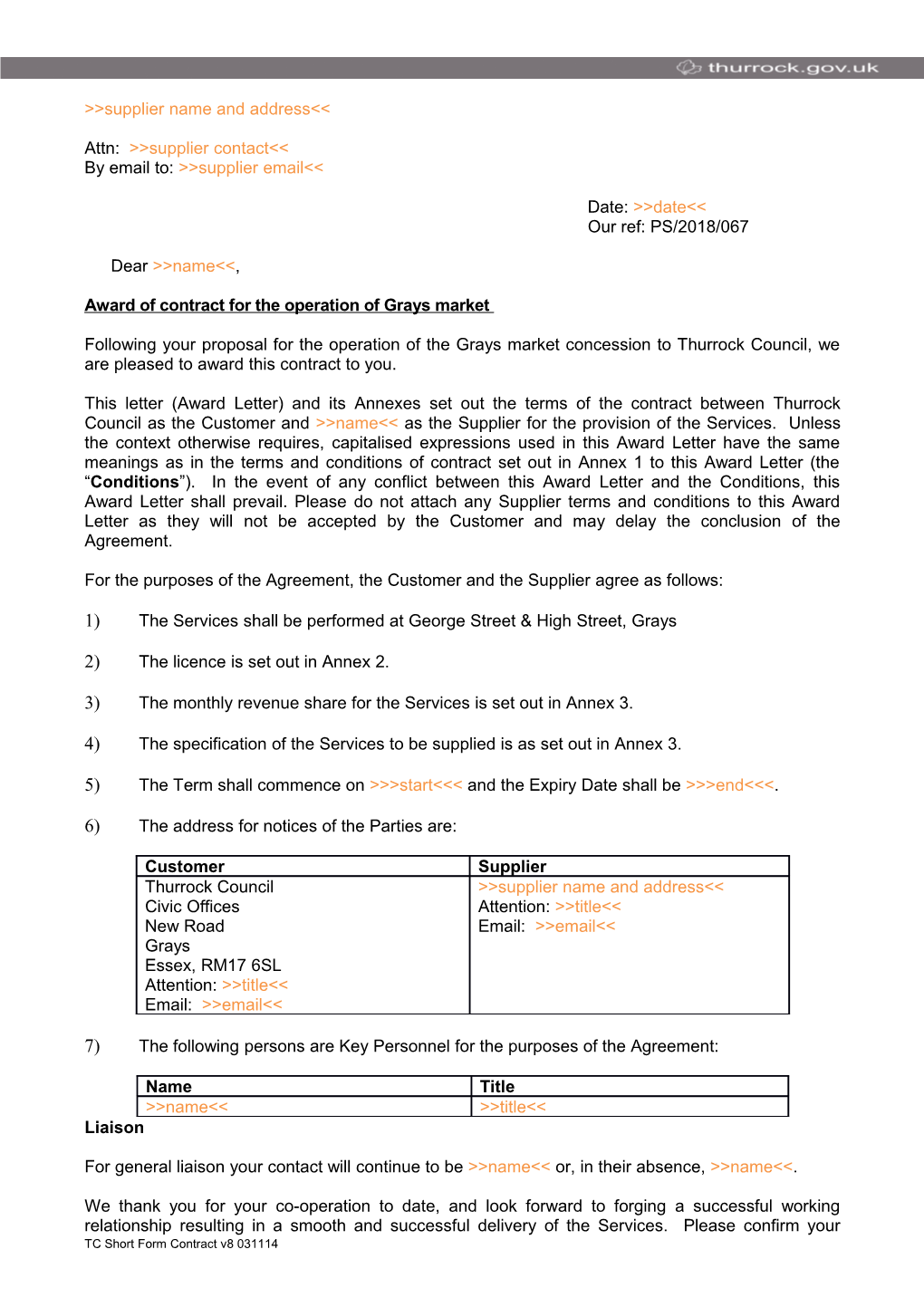 Thurrock Council - Invitation to Tender, PS/2018/067