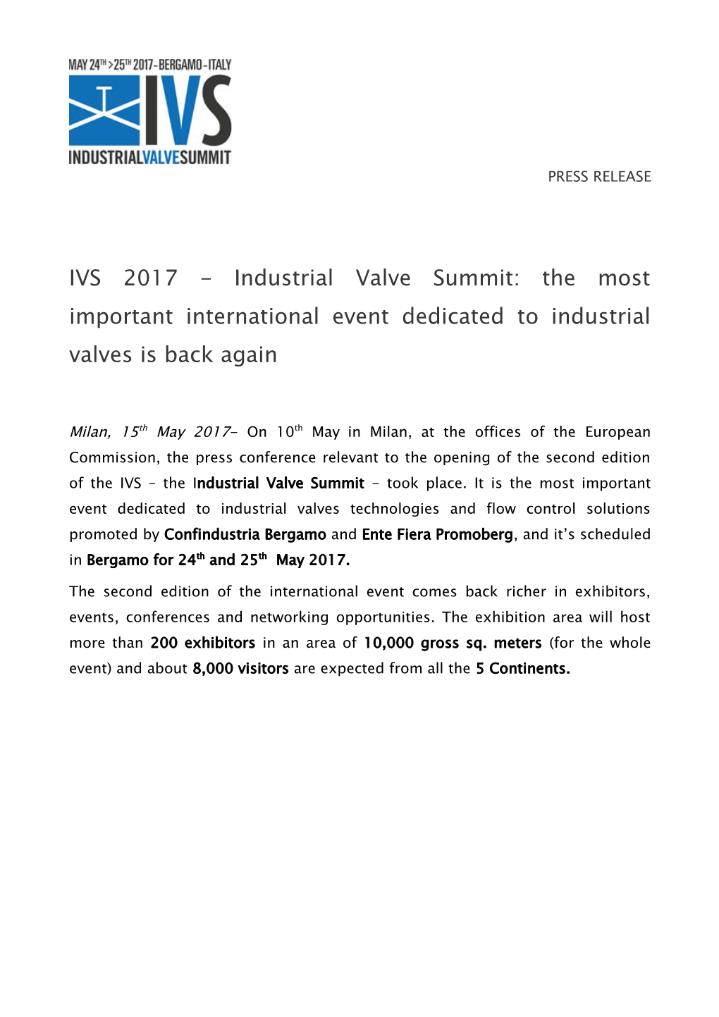 IVS 2017 - Industrial Valve Summit: the Most Important International Event Dedicated To