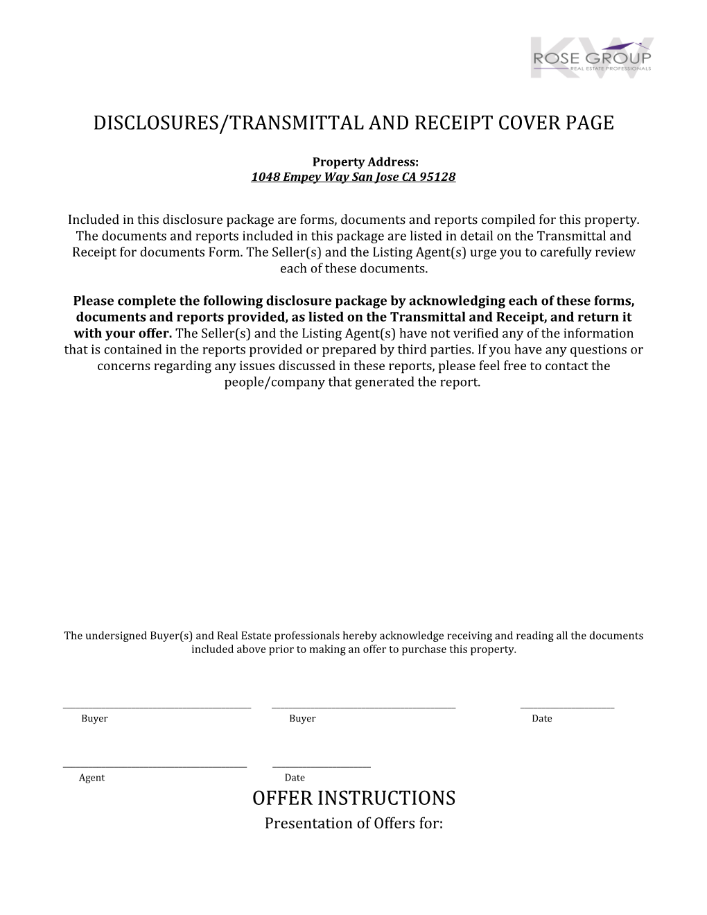 Disclosures/Transmittal and Receiptcover Page