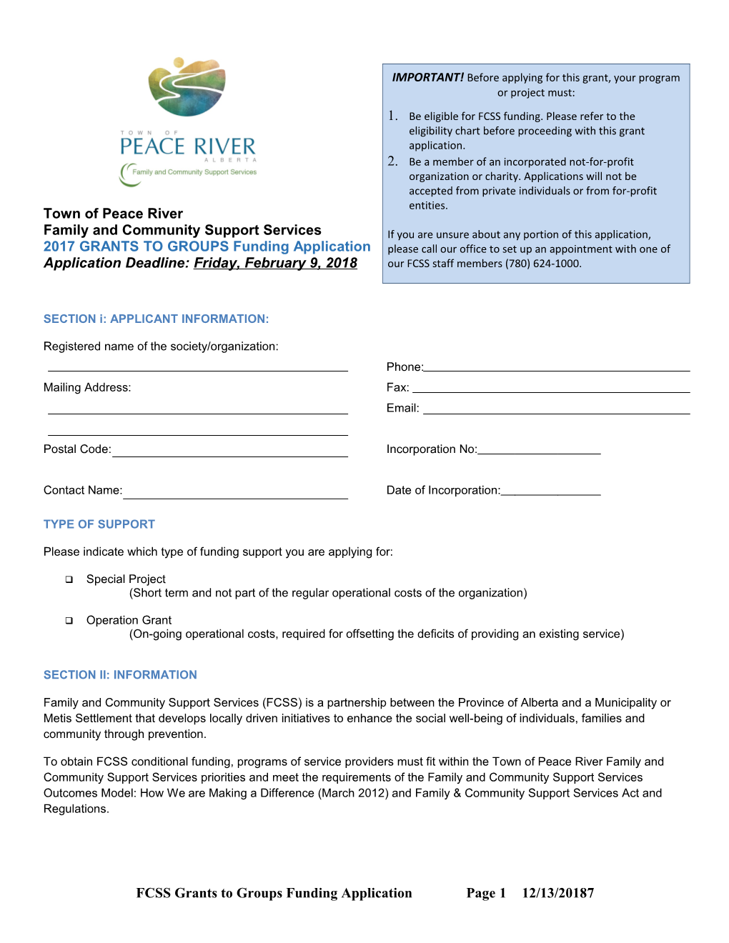 Town of Peace River Family and Community Support Services