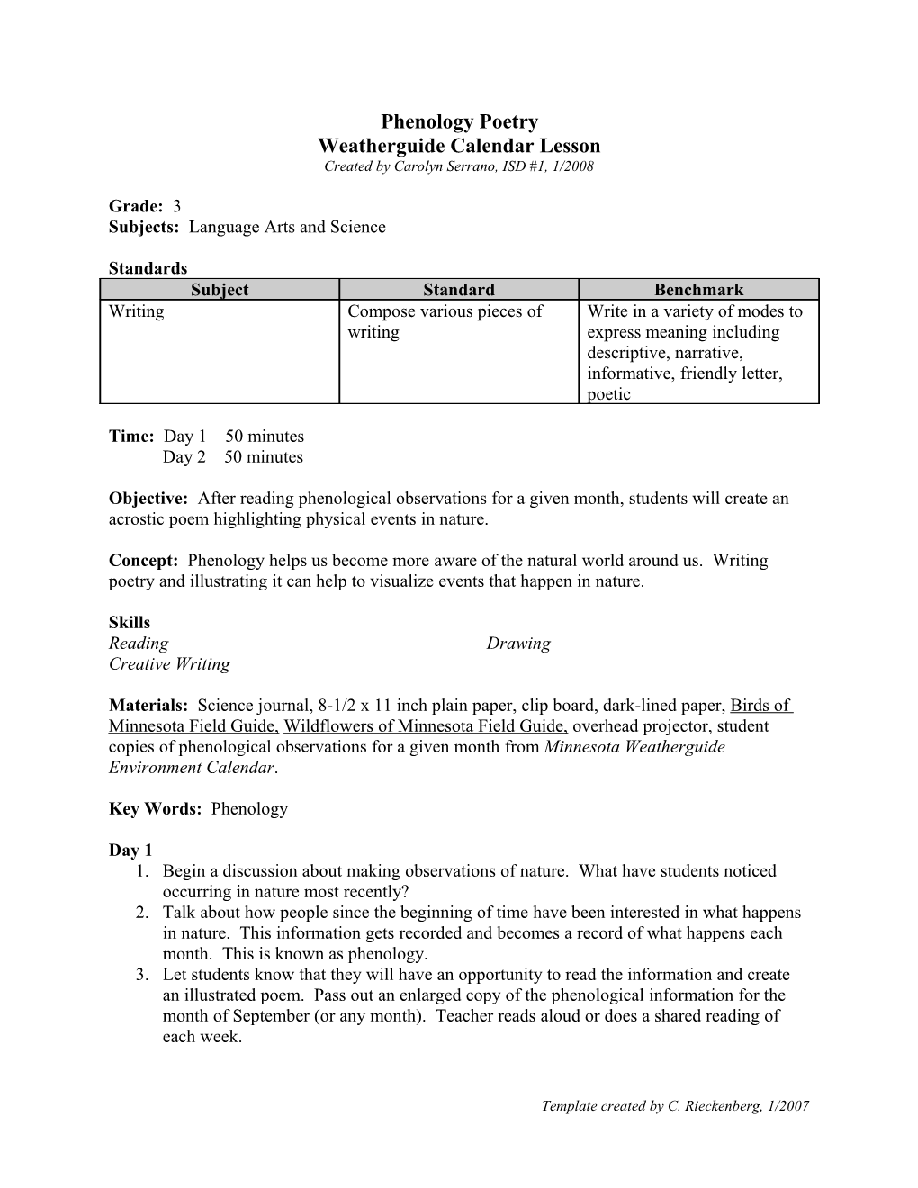 Weatherguide Calendar Lesson Template