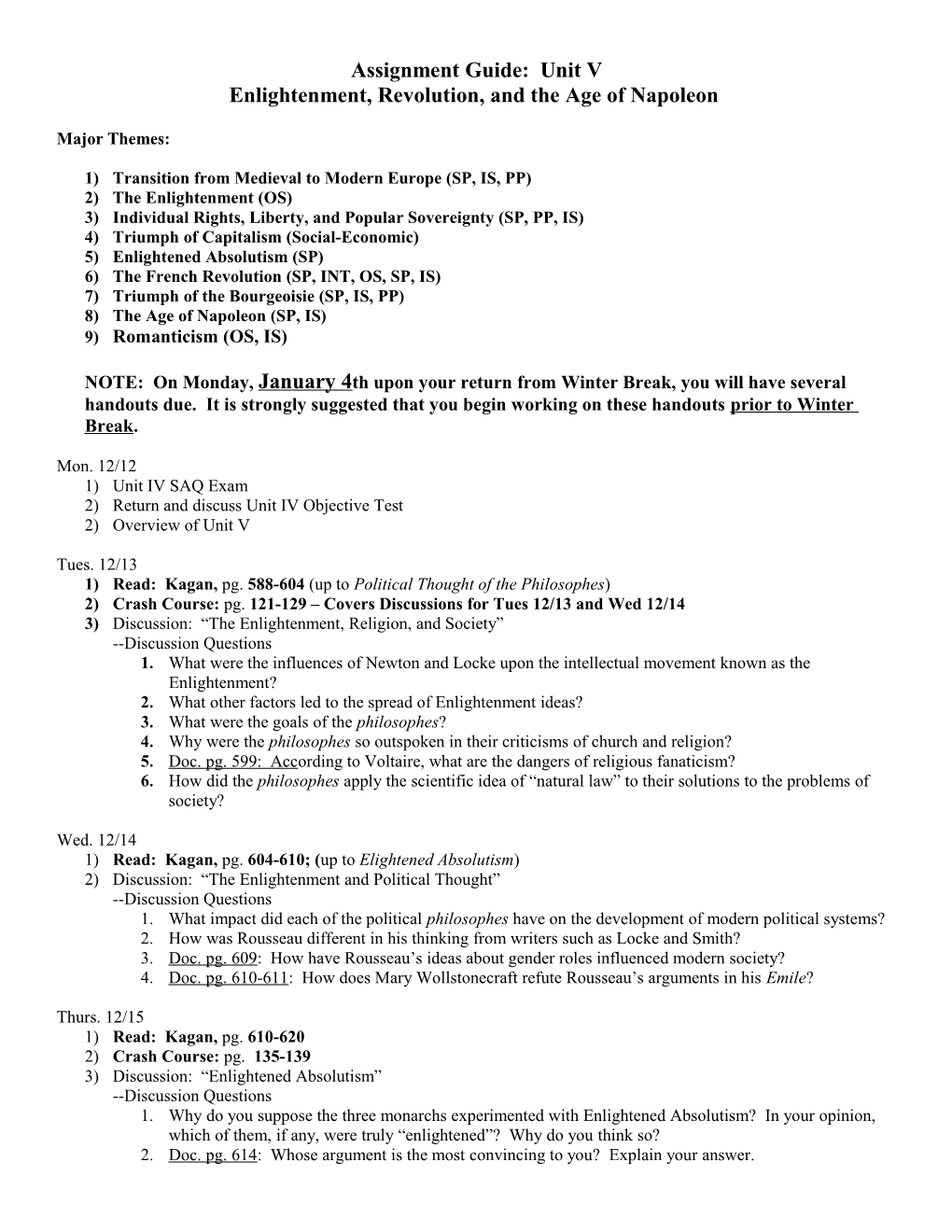 Assignment Guide: Unit V