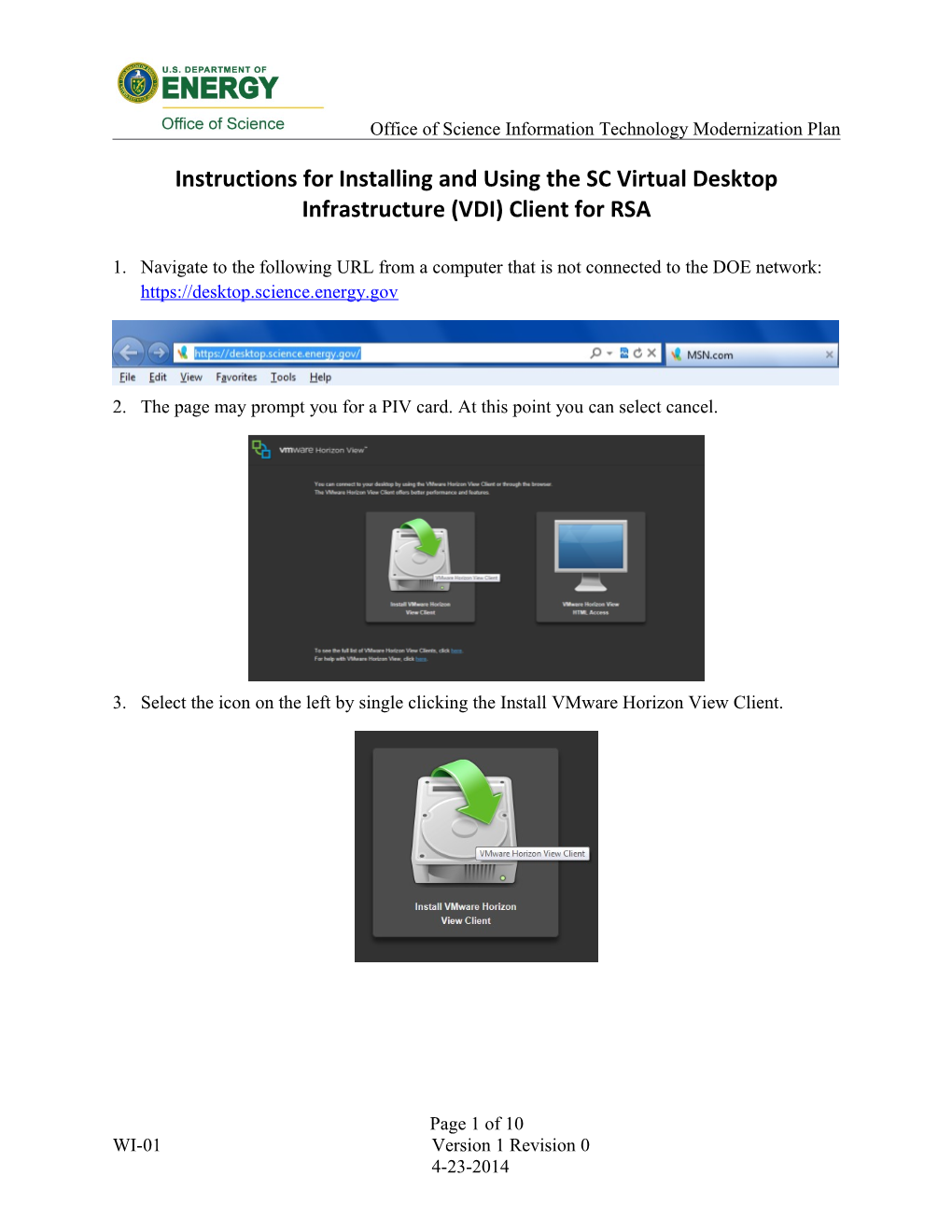 Instructions for Installing and Using the SC Virtual Desktop Infrastructure (VDI) Client