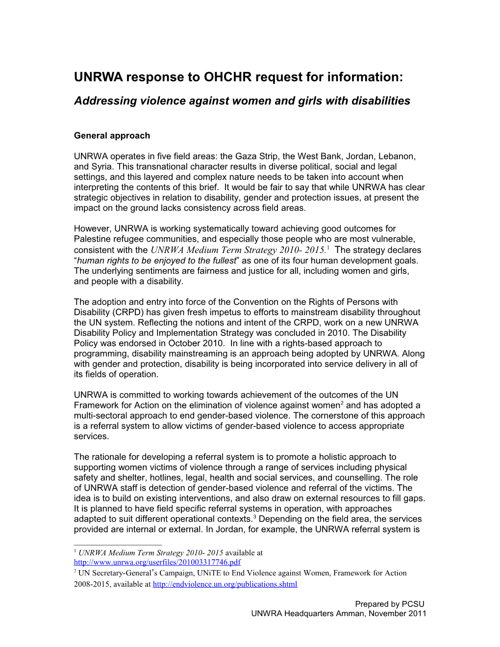 Draft Notes Response to Request for Information About Violence Against Women and Girls