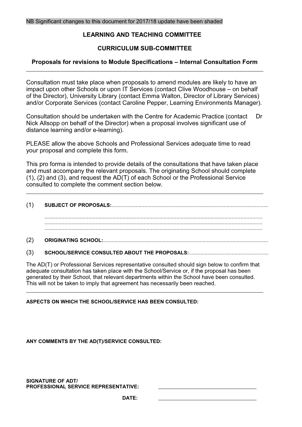 Annual Review of Modules: Proposals for New Or Amended Modules for 2001/2002