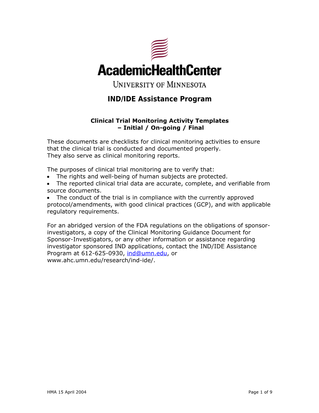 IND/IDE Assistance Program