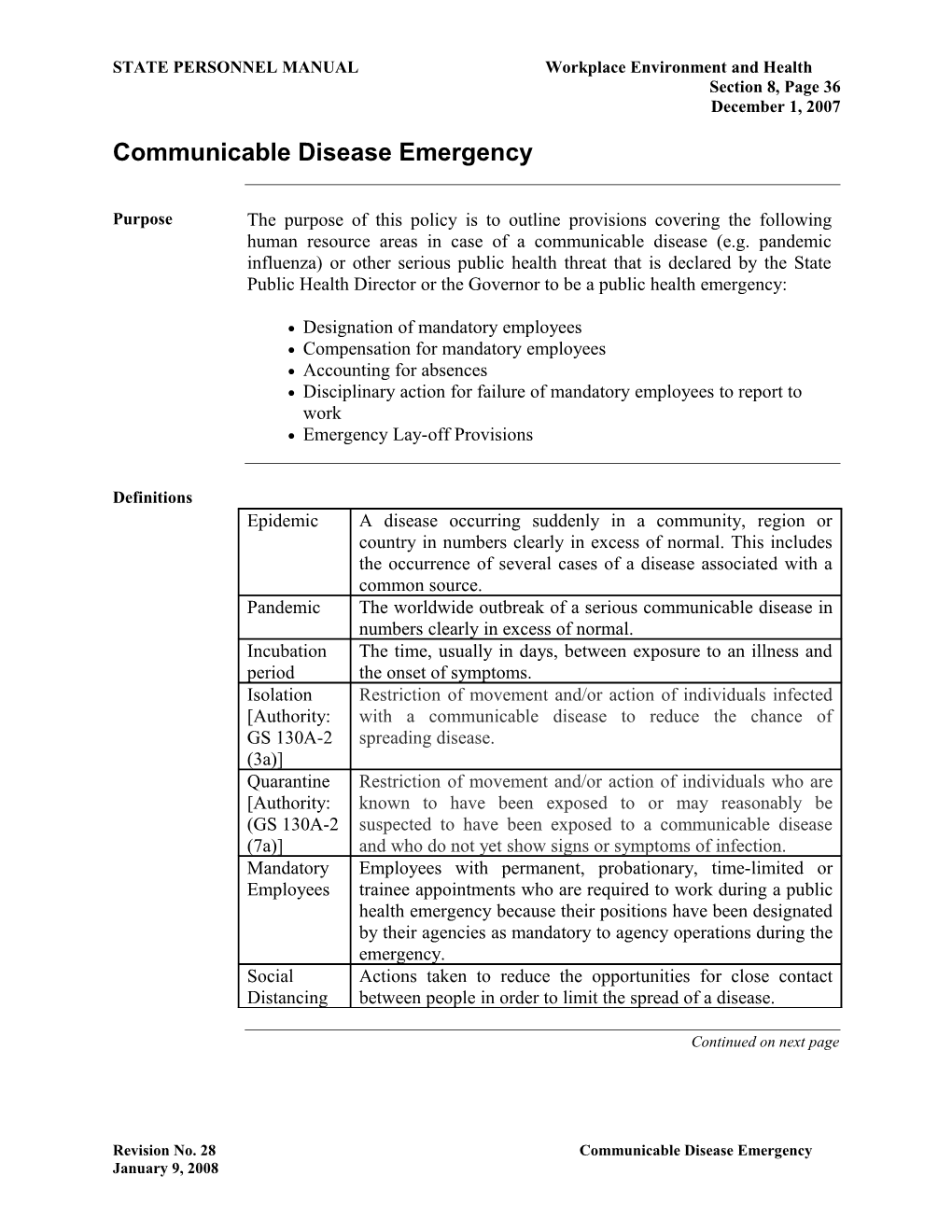 Communicable Disease Emergency