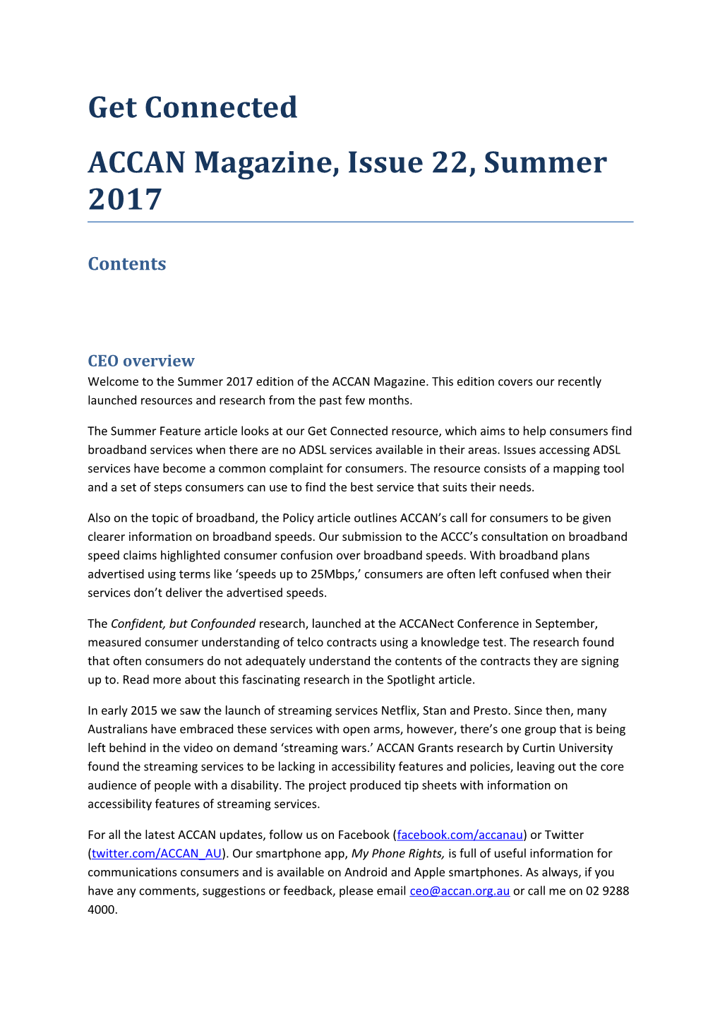 ACCAN Magazine, Issue 22, Summer 2017
