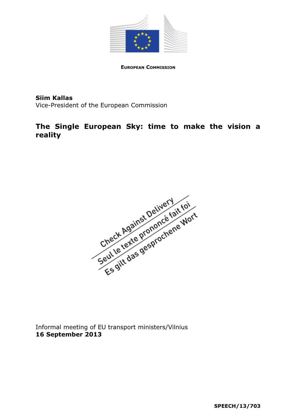 The Single European Sky: Time to Make the Vision a Reality