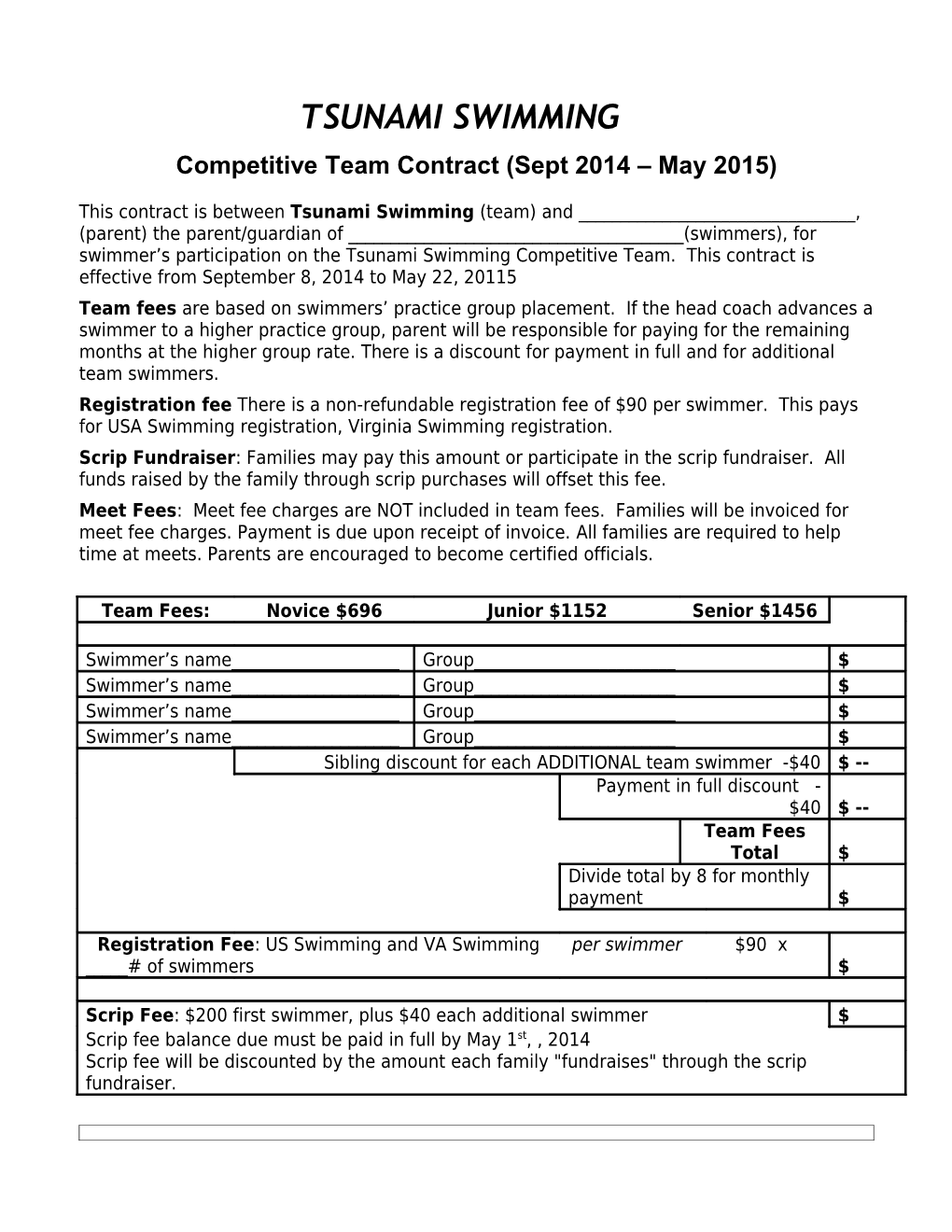 Competitive Team Contract(Sept 2014 May2015)