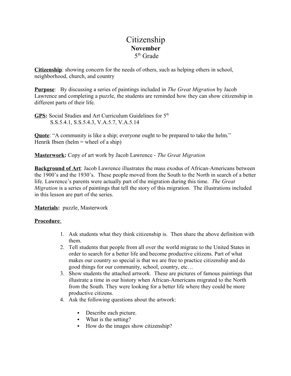 Responsibility Lesson 5Th Grade Fall 2006