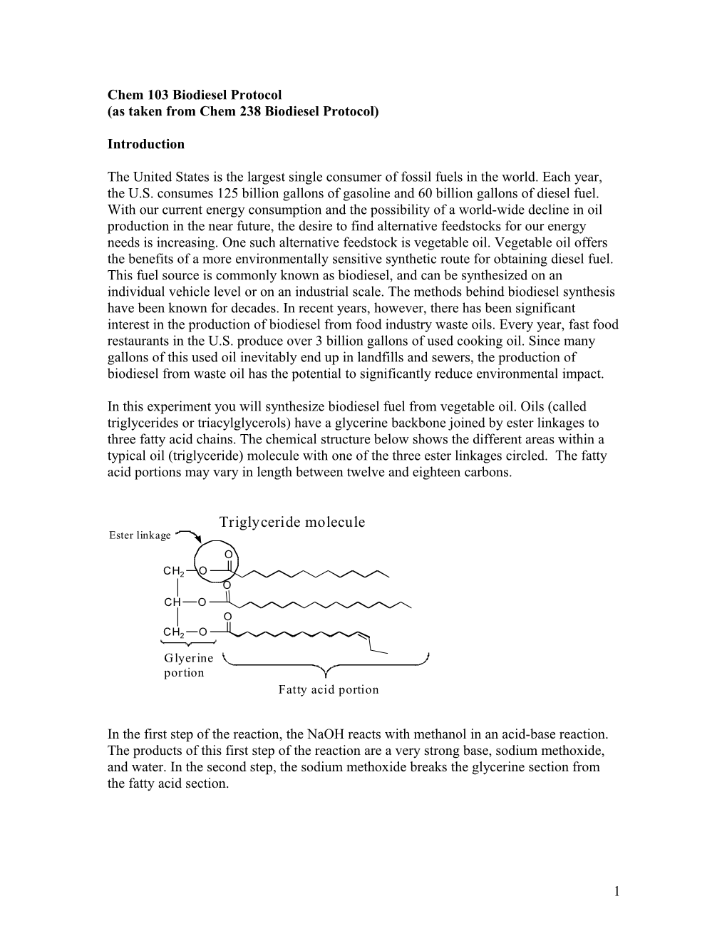 Chem 160 Biodiesel Protocol