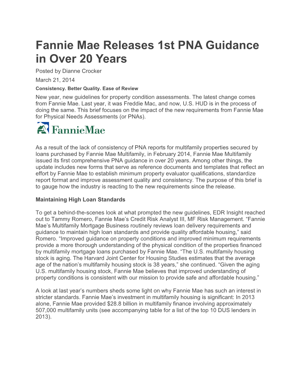 Fannie Mae Releases 1St PNA Guidance in Over 20 Years