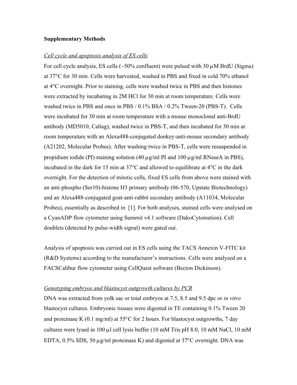 Cell Cycle and Apoptosis Analysis of ES Cells