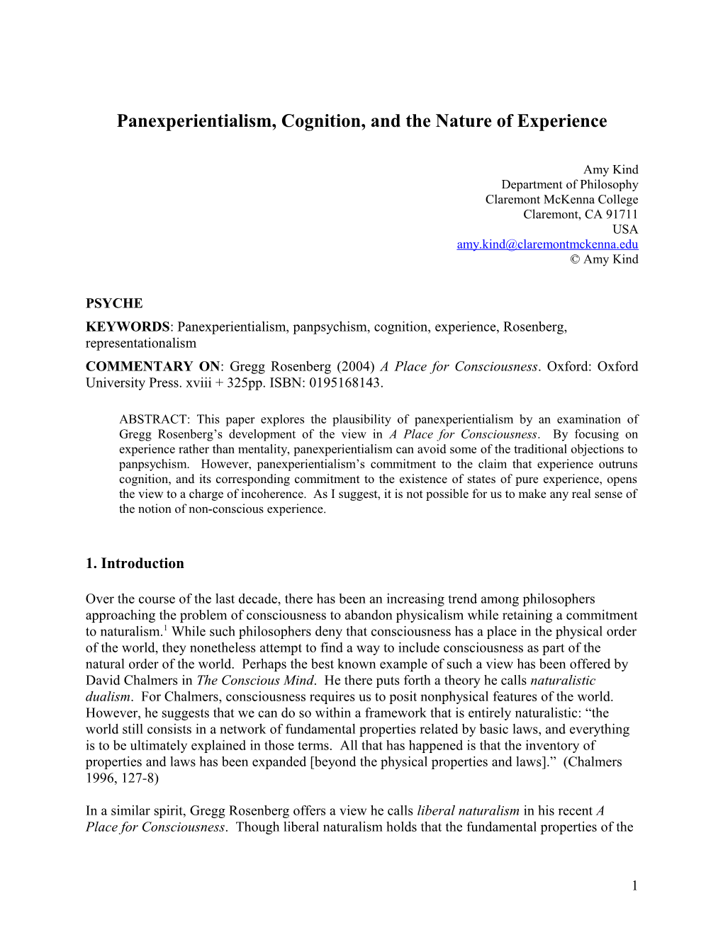 Panexperientialism, Cognition, and the Nature of Experience