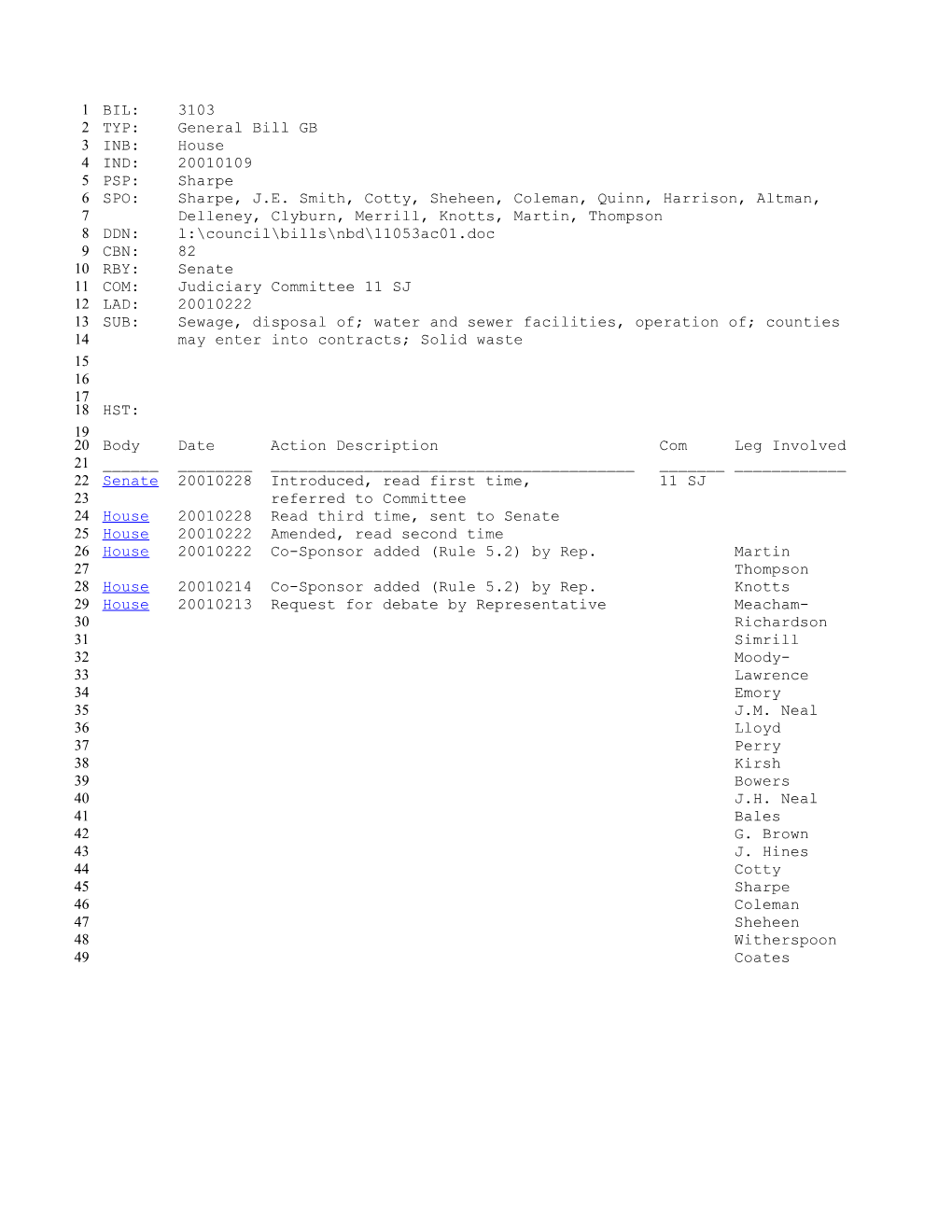 2001-2002 Bill 3103: Sewage, Disposal Of; Water and Sewer Facilities, Operation Of; Counties