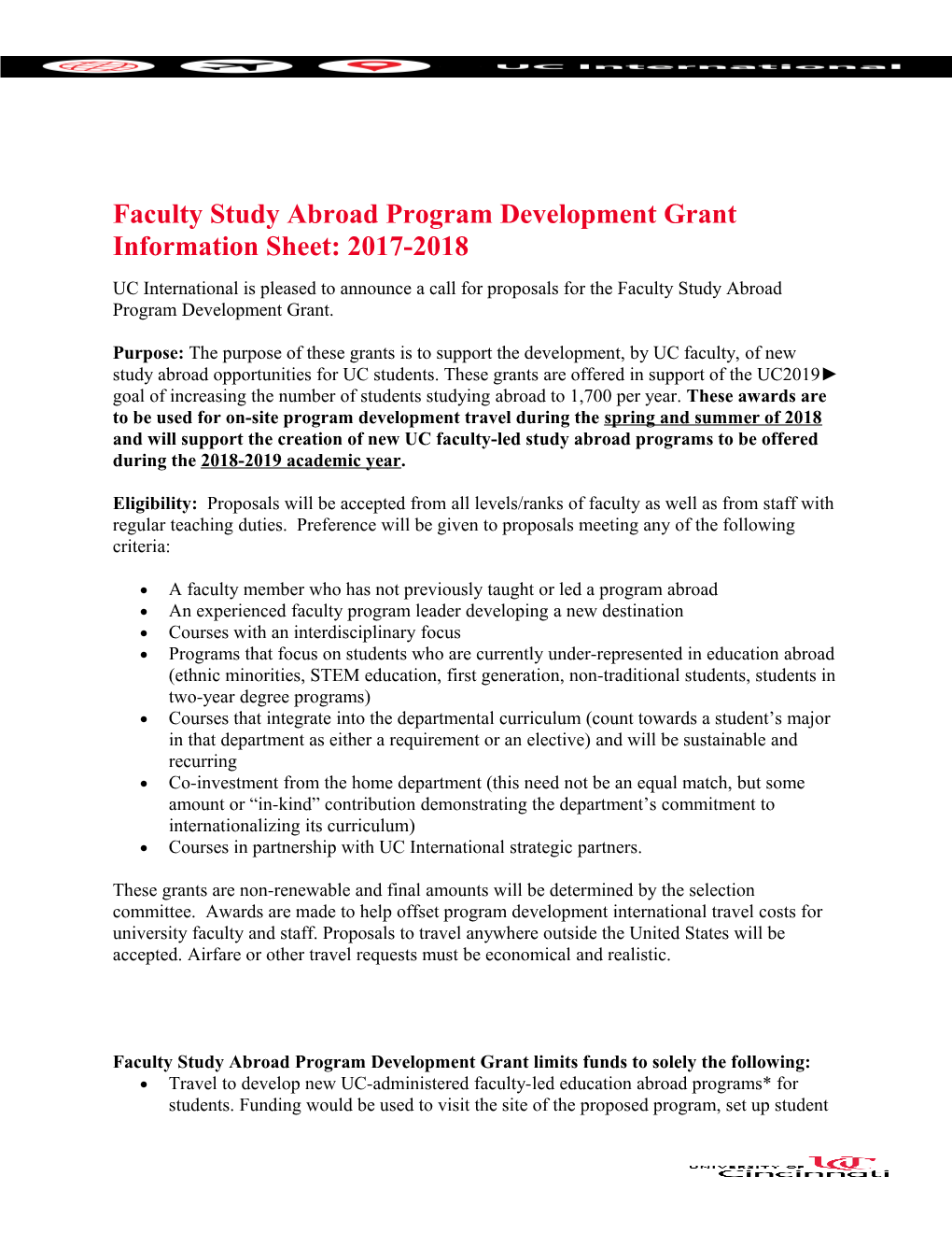 Faculty Study Abroad Program Development Grant Information Sheet: 2017-2018