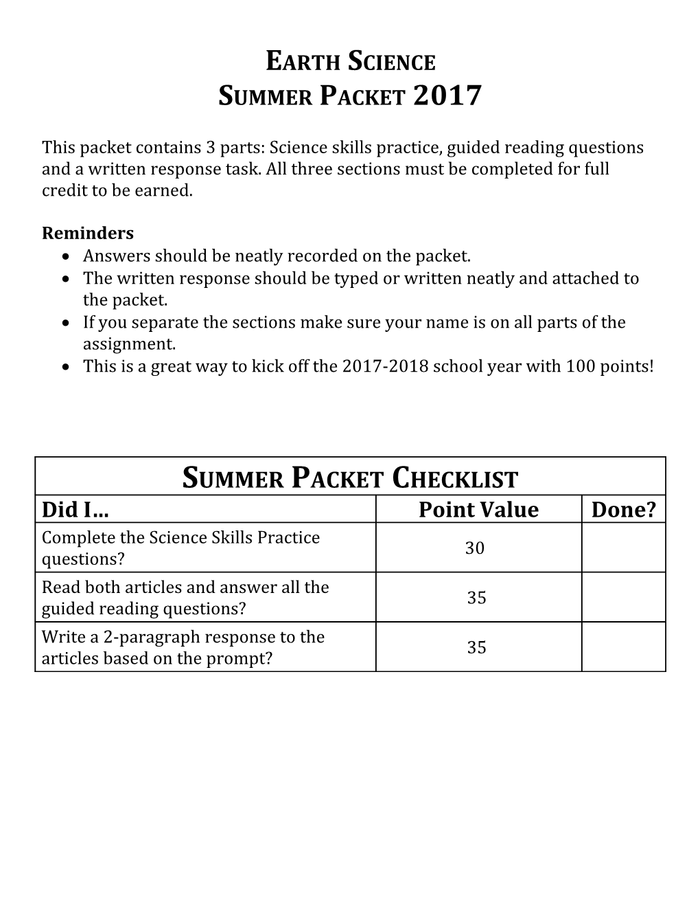 Summer Packet 2017
