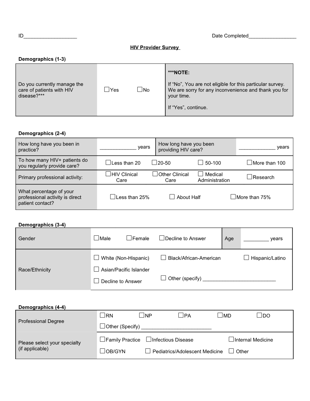 HIV Provider Survey