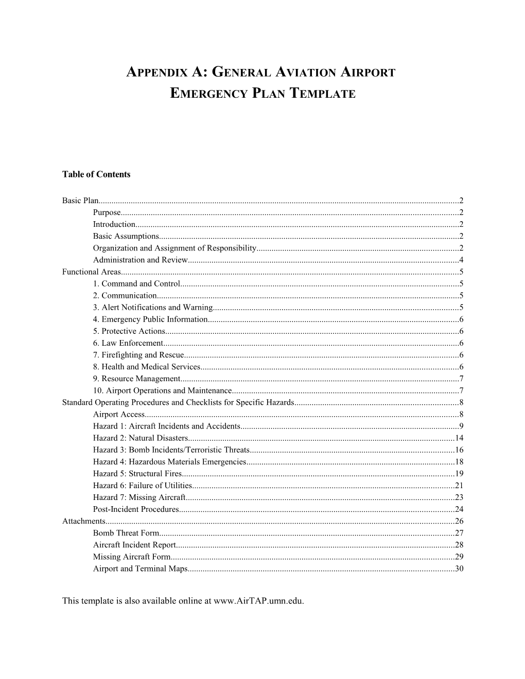 Appendix A: General Aviation Airport Emergency Plan Template