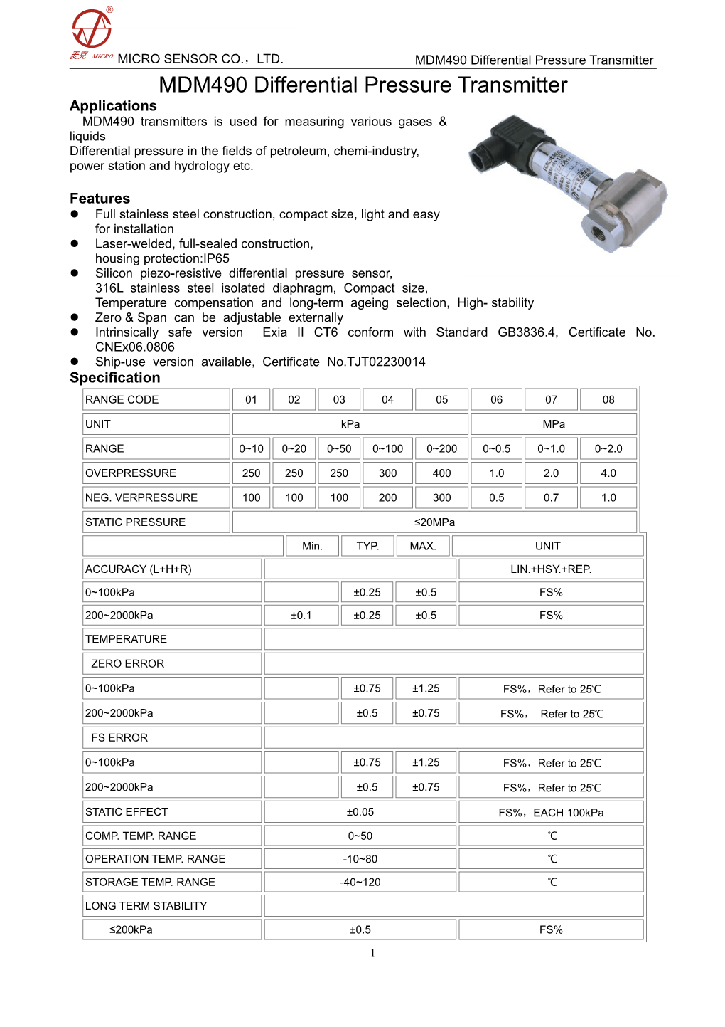 Mpm484zl Pressure Transmitter with Controller