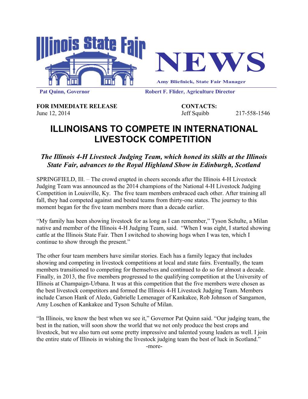 Illinoisans to Compete in International Livestock Competition