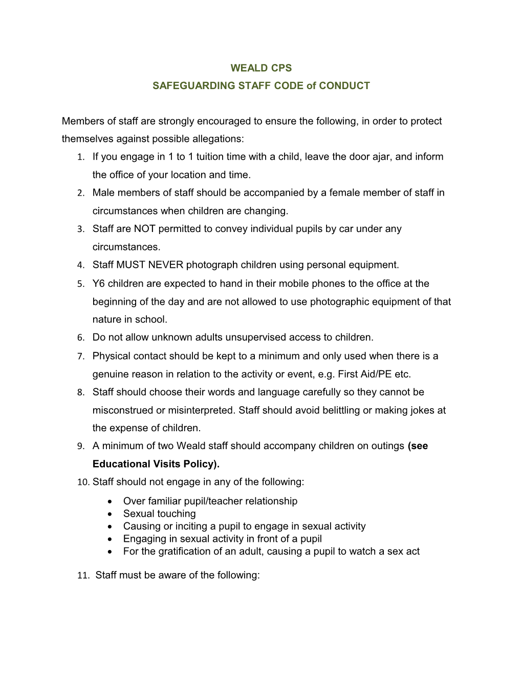 SAFEGUARDING STAFF CODE of CONDUCT