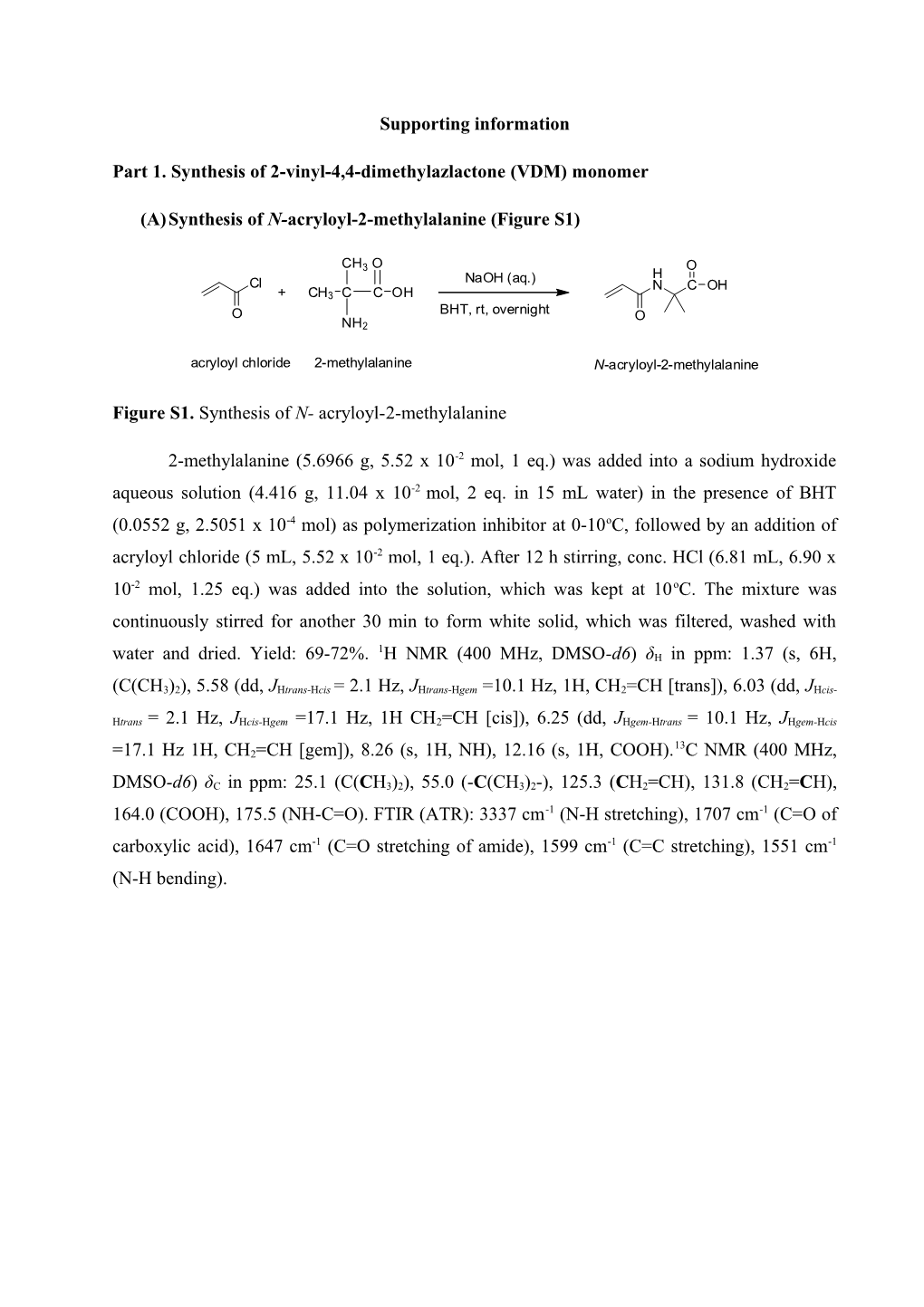Part 1. Synthesis of 2-Vinyl-4,4-Dimethylazlactone (VDM) Monomer
