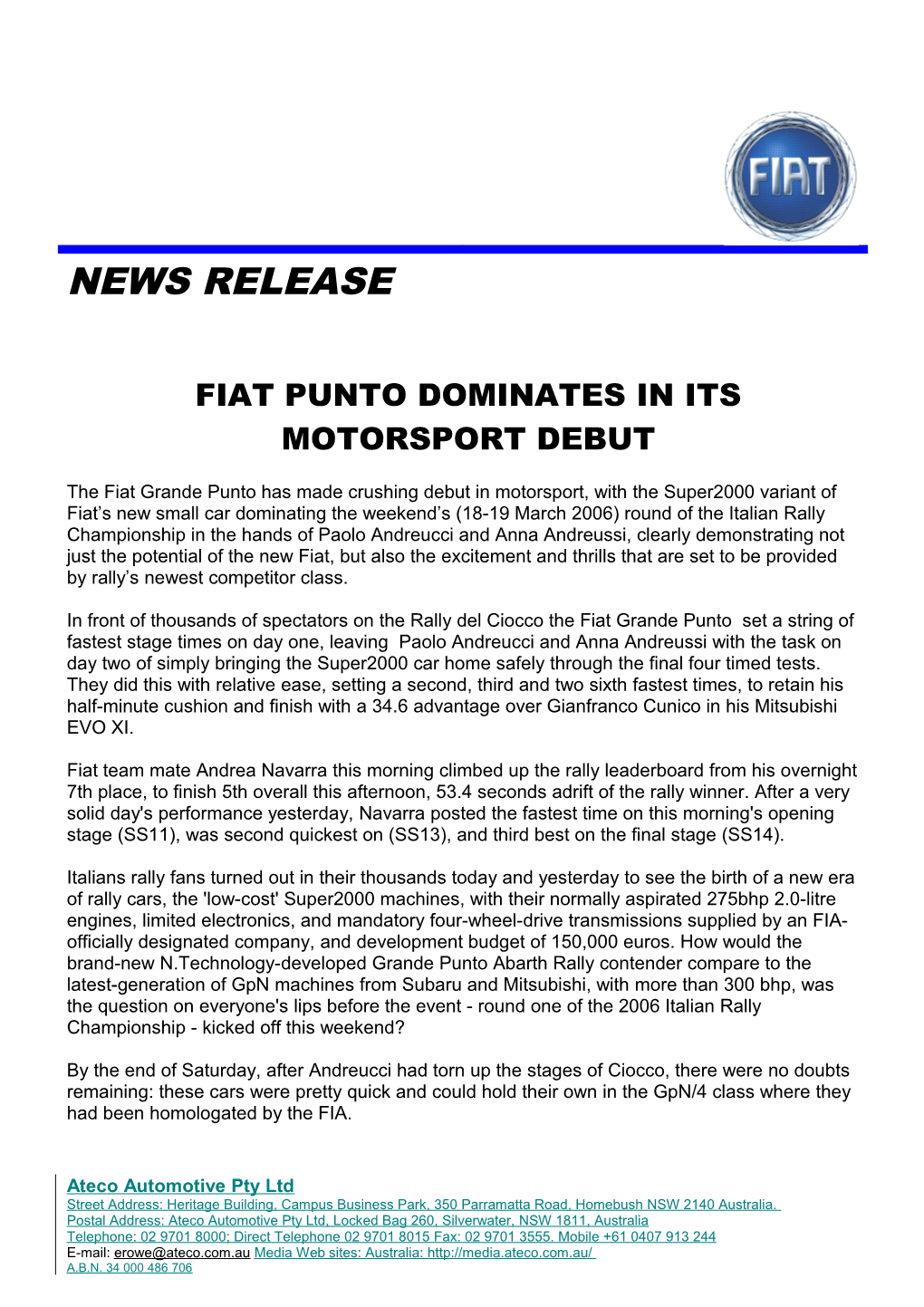 Fiat Punto Dominates in Its Motorsport Debut