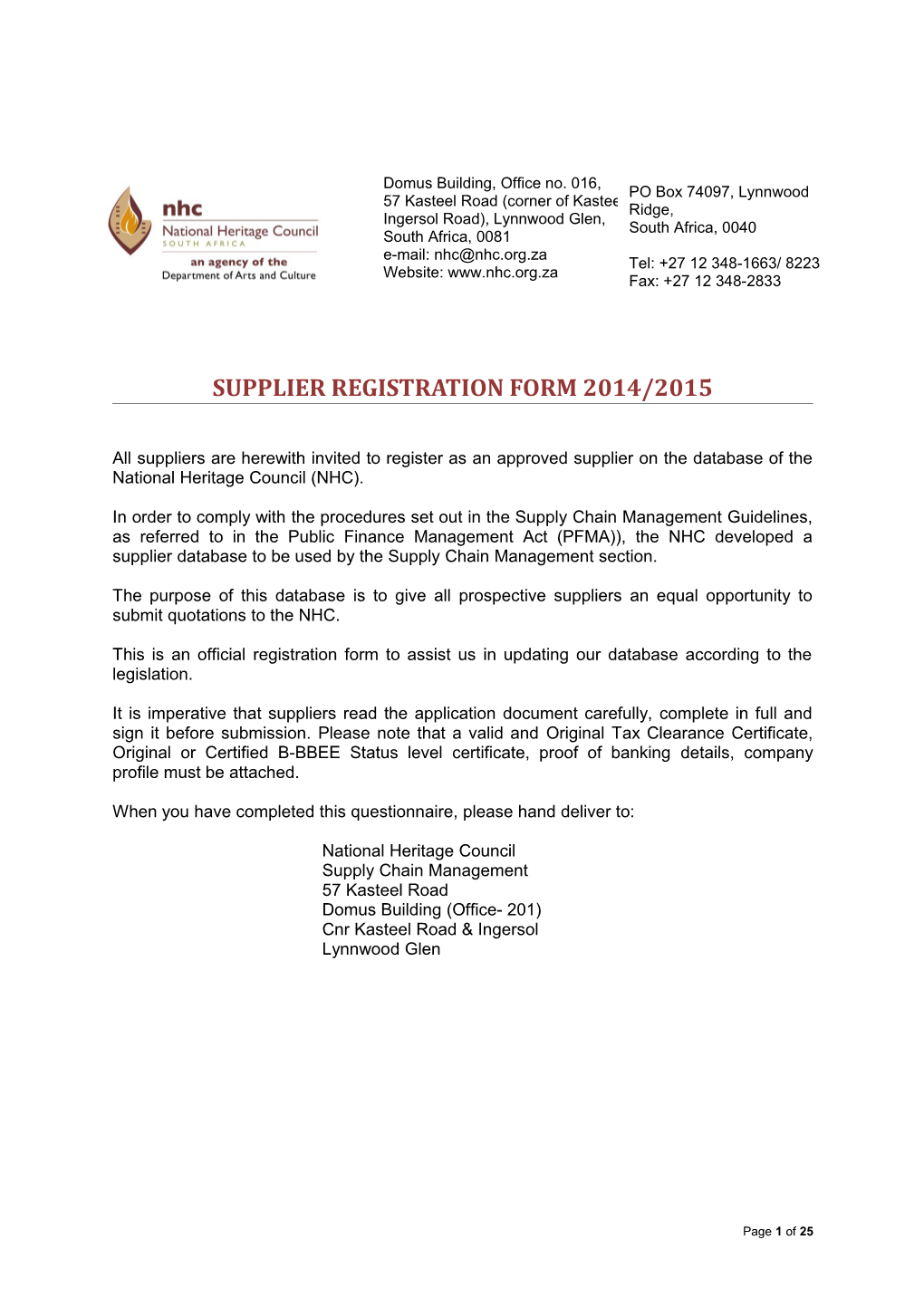 Supplier Registration Form 2014/2015