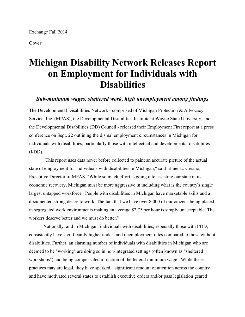 Michigan Disability Network Releases Report on Employment for Individuals with Disabilities